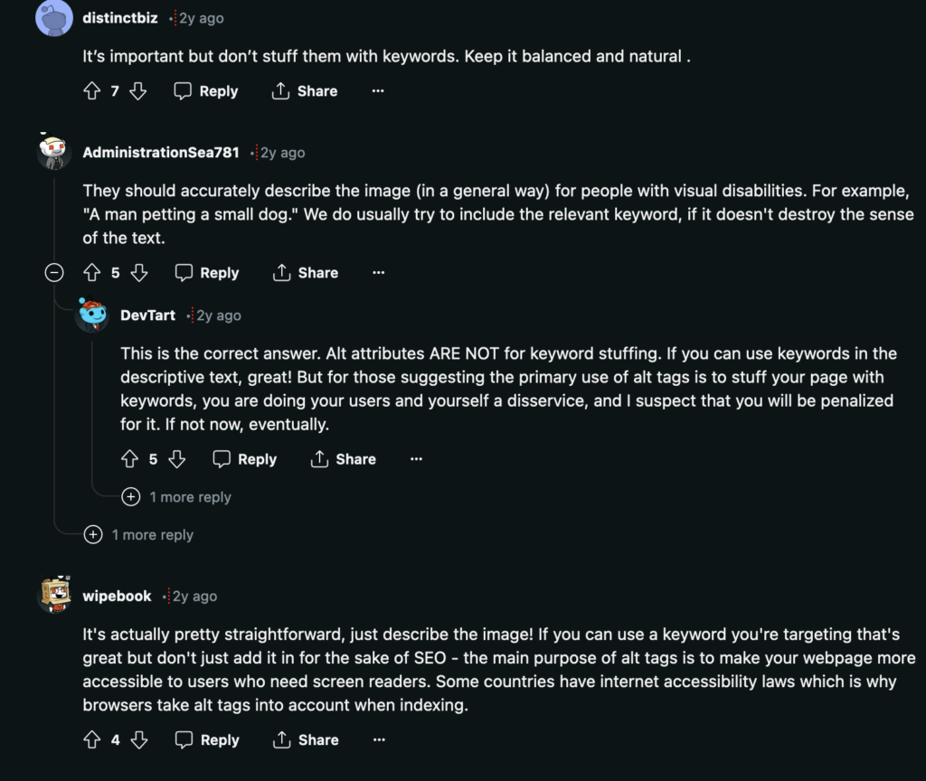 Top Answers of Reddit About Alt Text in SEO